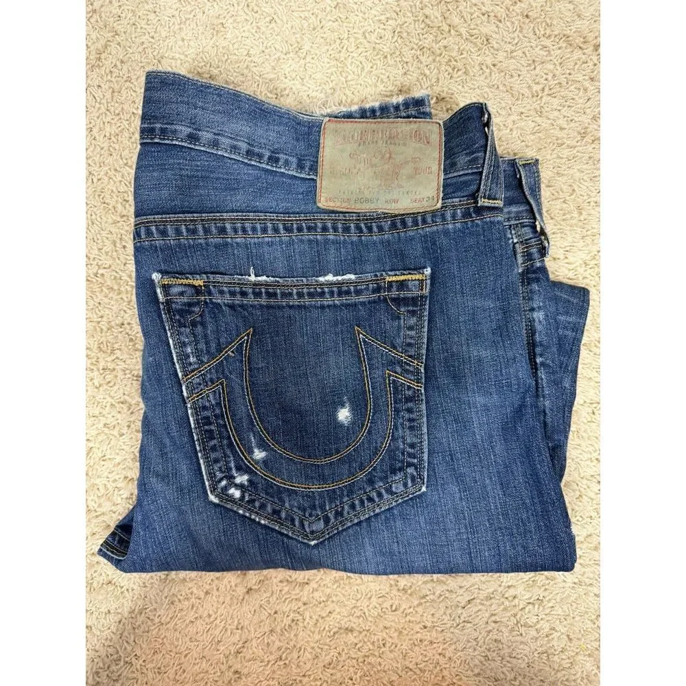 True Religion Mens Bobby Super T Jeans Thick Stitch Flap Pockets‎ Size 42 X 33